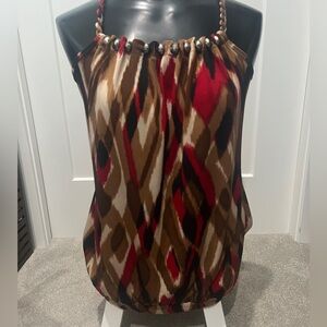 Studio Y beaded tunic red and brown size medium